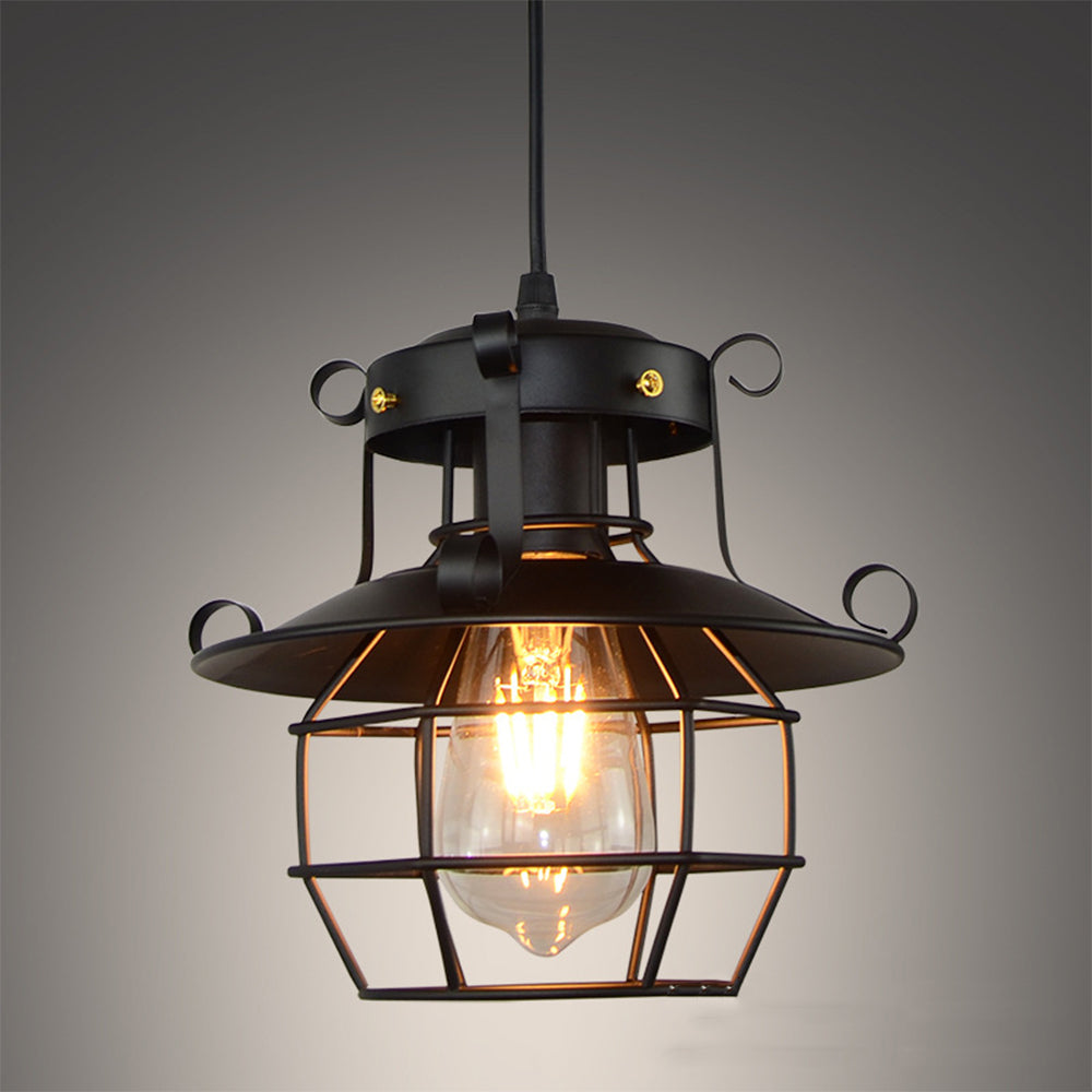 Forge cage pendant light shown in a kitchen