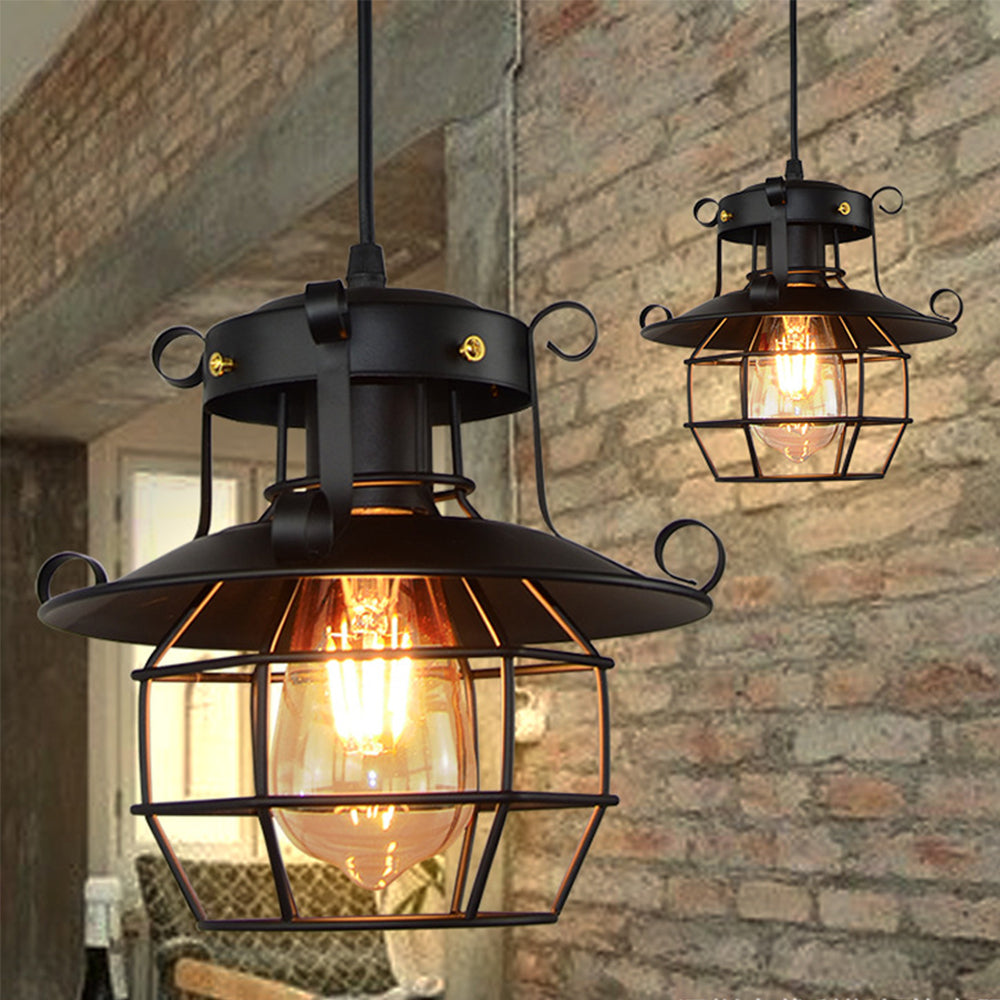 Forge industrial cage pendant light in matte black