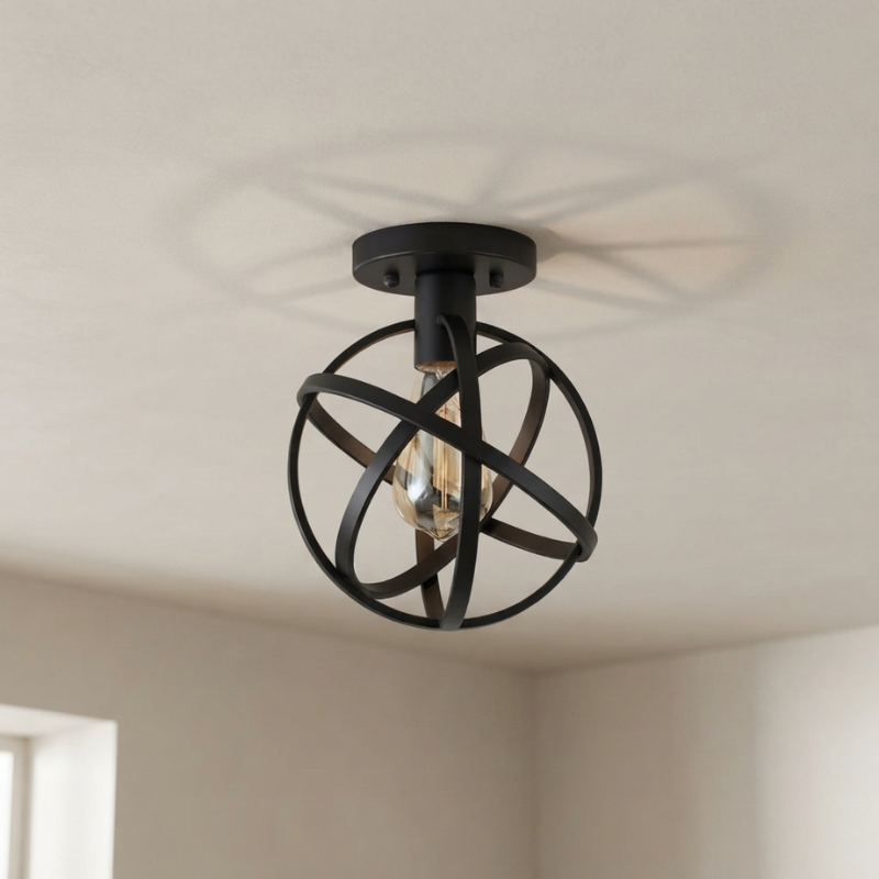 Orbit flush mount ceiling light fitted to a ceiling