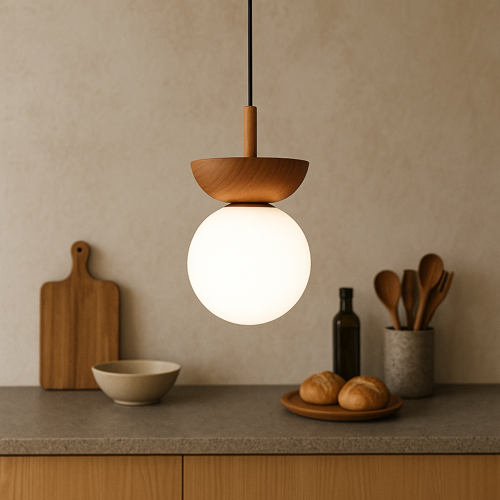 Kanso Japandi wooden globe pendant light