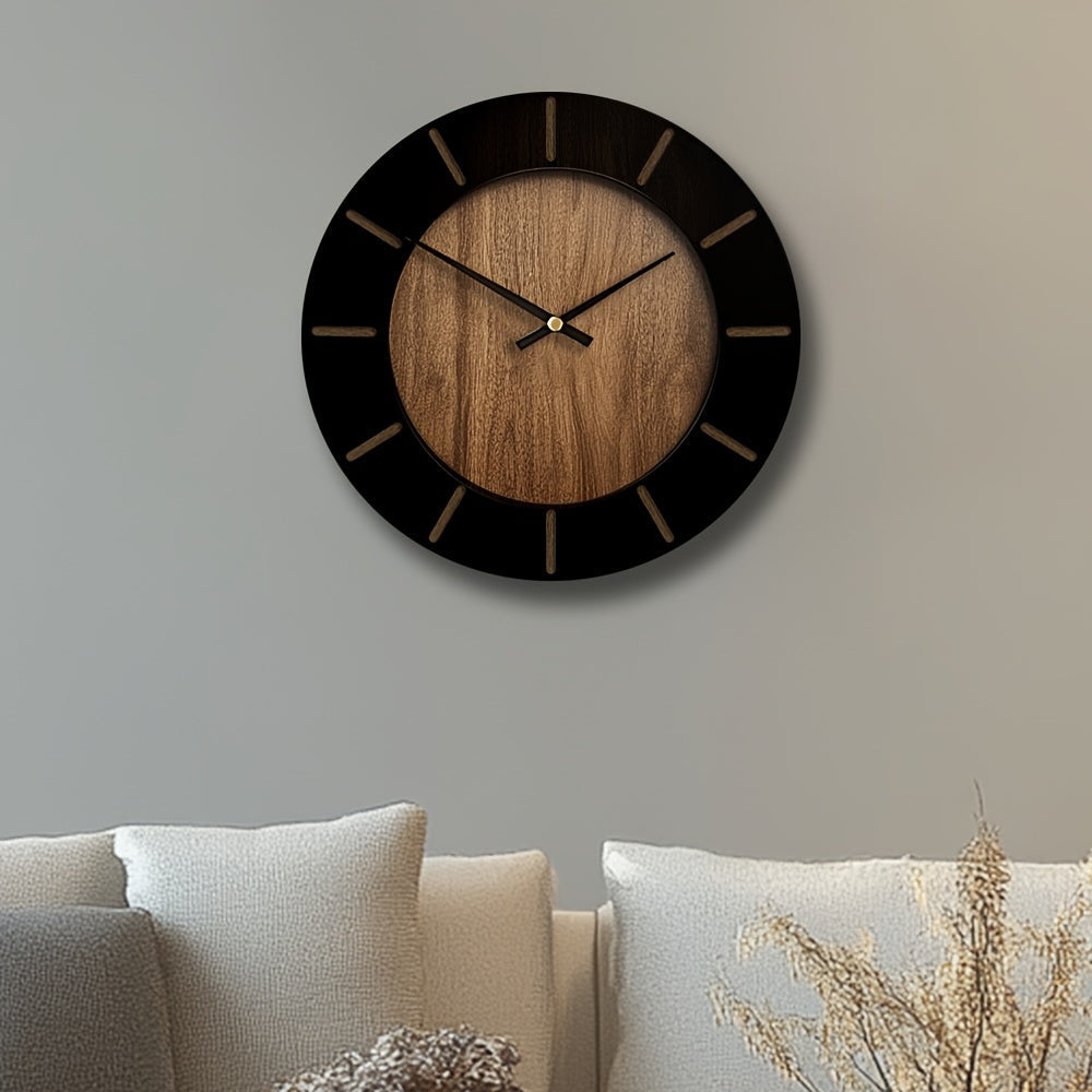 Alder wooden wall clock shown on a wall