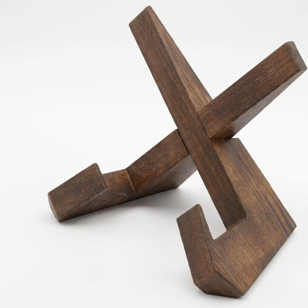 Verso wooden cookbook and tablet stand on a white background