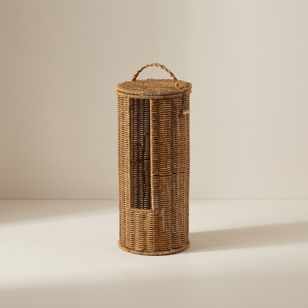 Corda rope toilet roll holder shown in a bathroom