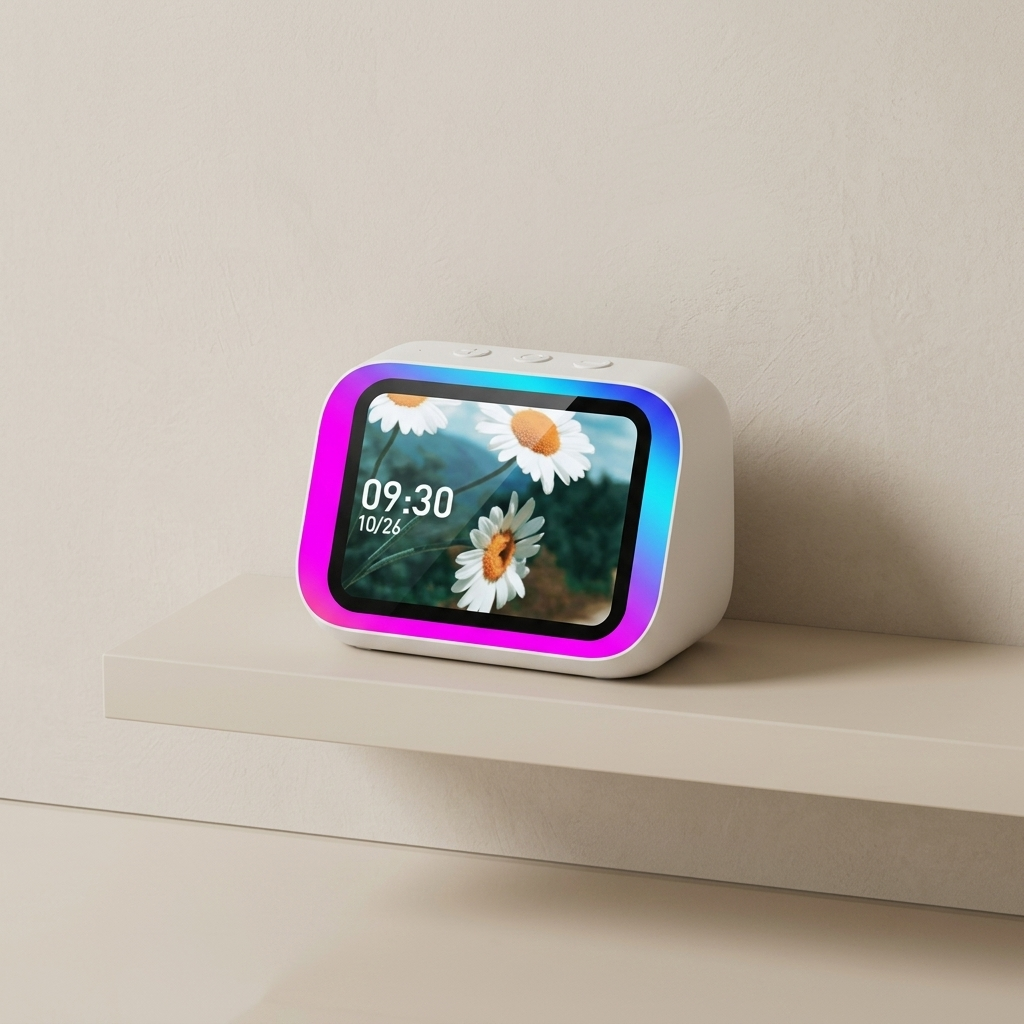 Bedside alarm clock shown with night light on