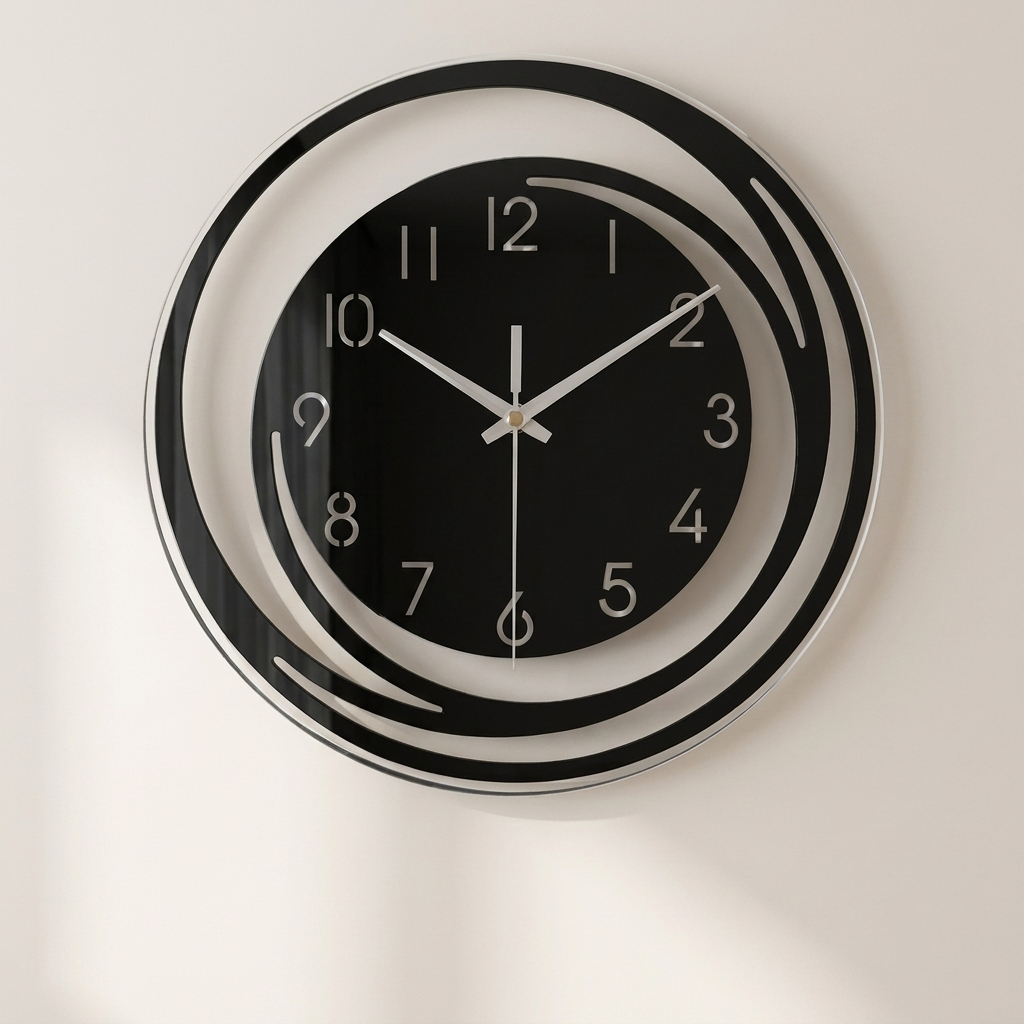 Quies minimalist wall clock shown on a wall