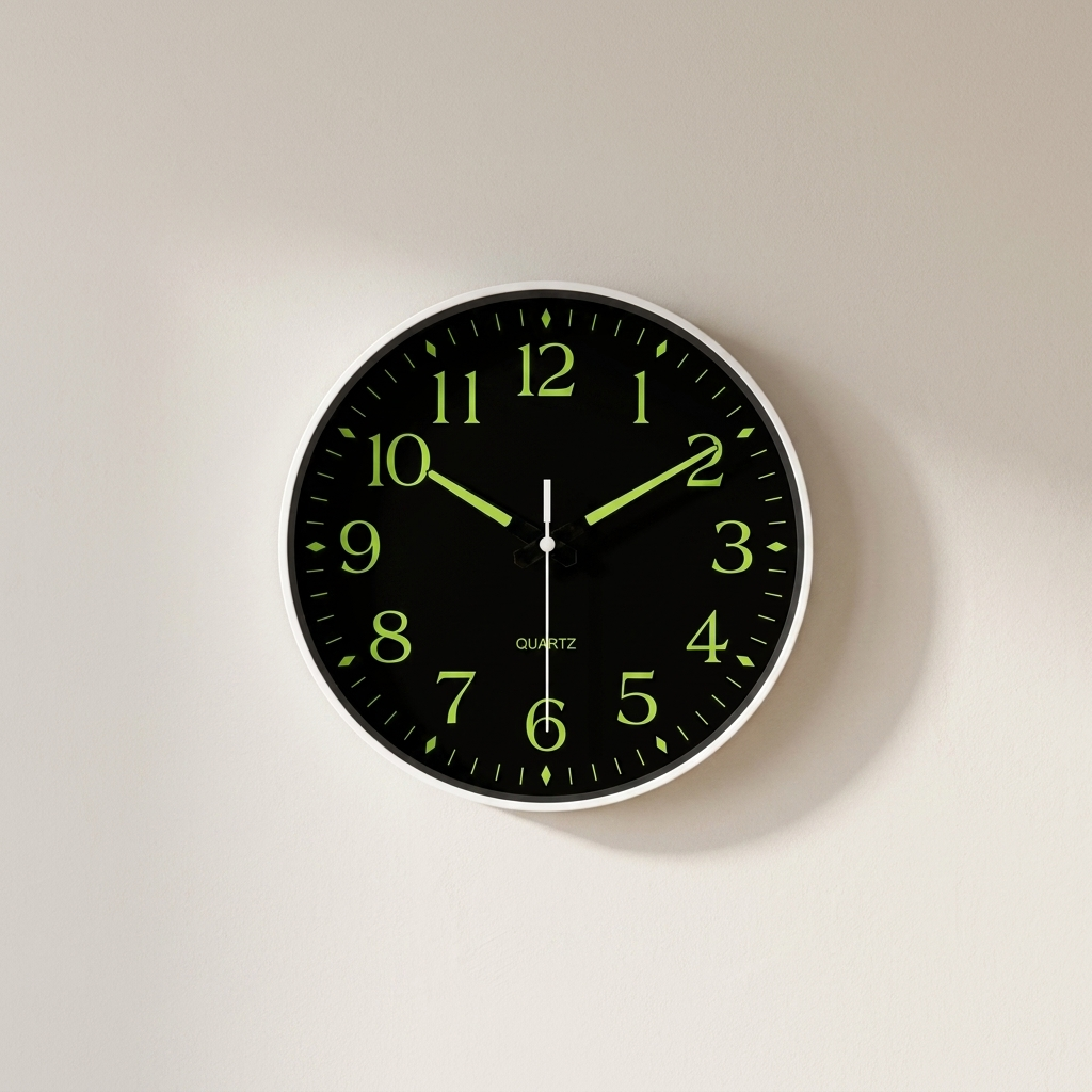 Lumis wall clock shown on a bedroom wall